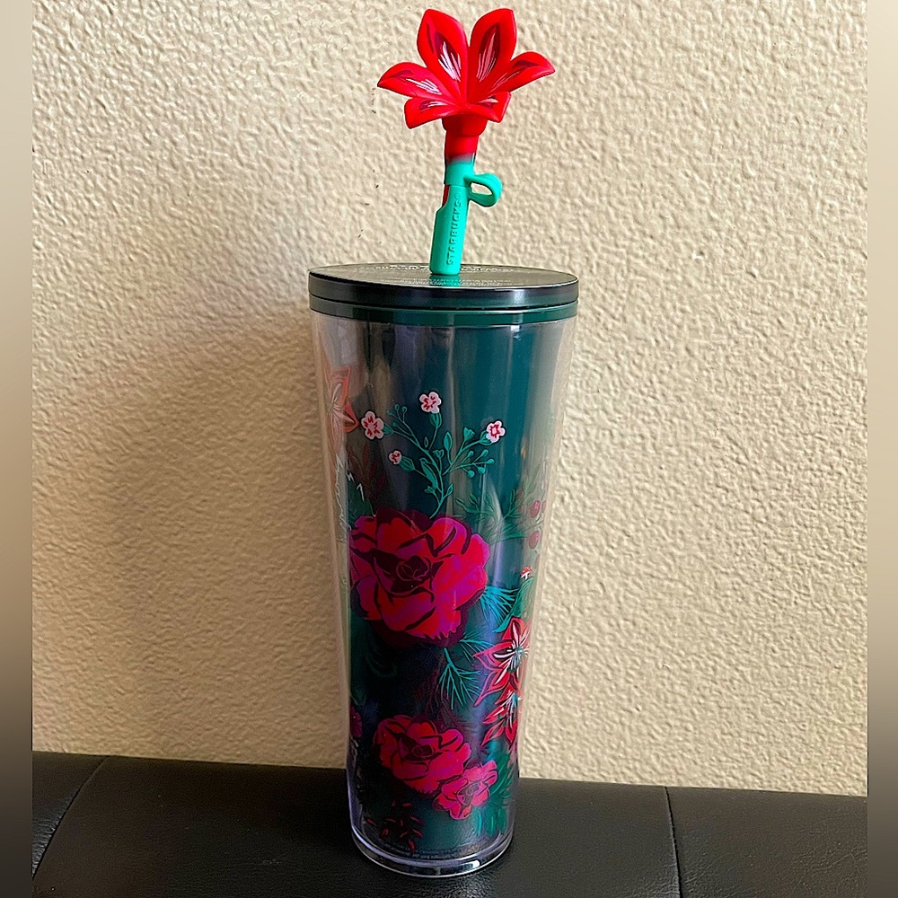 Starbucks Holiday 2022 Poinsettia Venti Tumbler With Flower  Straw Topper 24oz